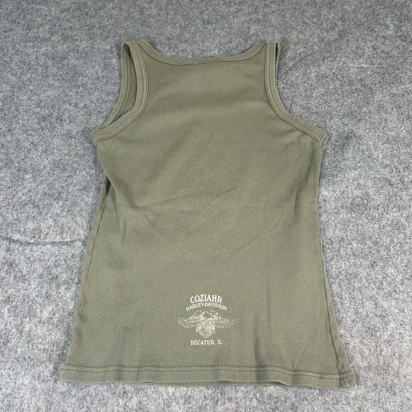 Harley Davidson Tank Top Womens Medium Y2K Ribbed Knit Green Made In USA Stretch - Picture 8 of 9